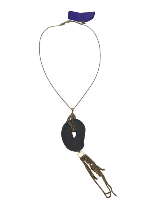 Babylone Paris Gold Tone & Brown Metal Chain Tassel Detail Pendant Necklace Gold Tone & Brown