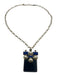 Tory Burch Black, Blue & White Gold Tone Metal Chain Link Geometric Necklace Black, Blue & White