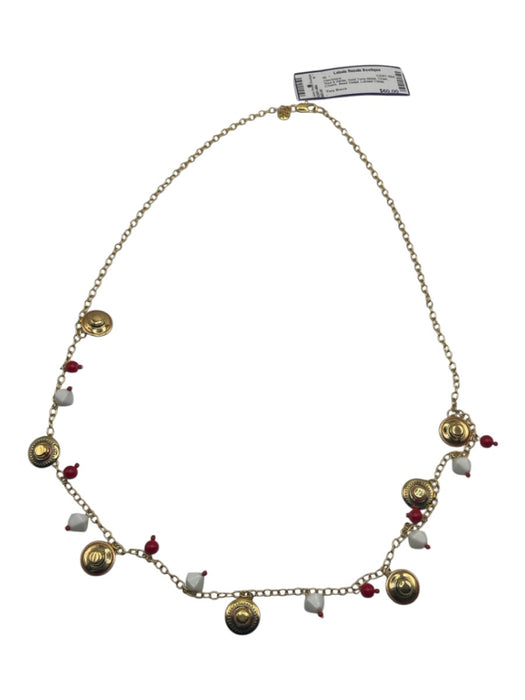 Tory Burch Red & White Gold Tone Metal Chain Charm Bead Detail Necklace Red & White