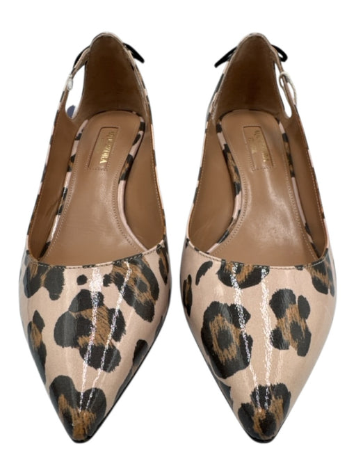Aquazzura Shoe Size 36 Cream Beige & Brown Leather Upper Leopard Print Pumps Cream Beige & Brown / 36