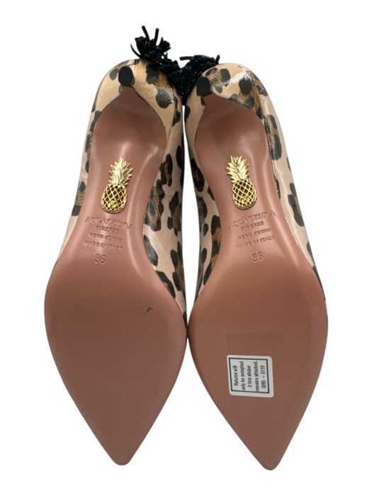 Aquazzura Shoe Size 36 Cream Beige & Brown Leather Upper Leopard Print Pumps Cream Beige & Brown / 36