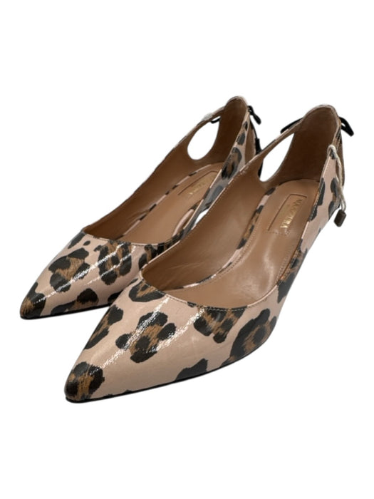 Aquazzura Shoe Size 36 Cream Beige & Brown Leather Upper Leopard Print Pumps Cream Beige & Brown / 36