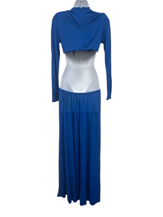Farm Rio Size Small Blue Viscose Long Sleeve Cut Out Knot Maxi Dress Blue / Small