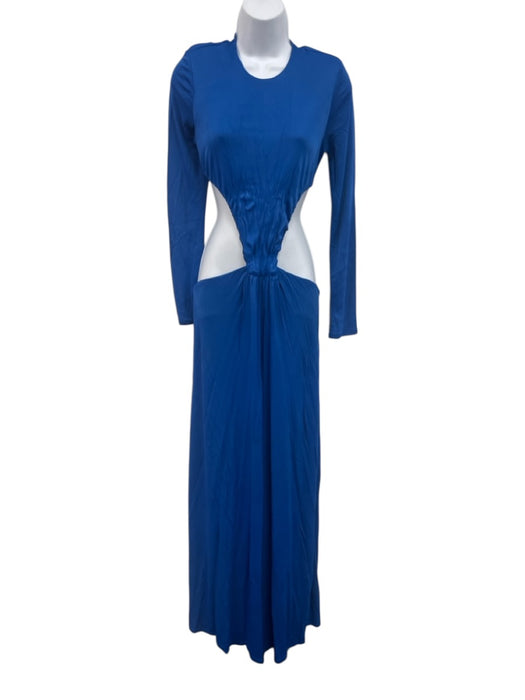 Farm Rio Size Small Blue Viscose Long Sleeve Cut Out Knot Maxi Dress Blue / Small