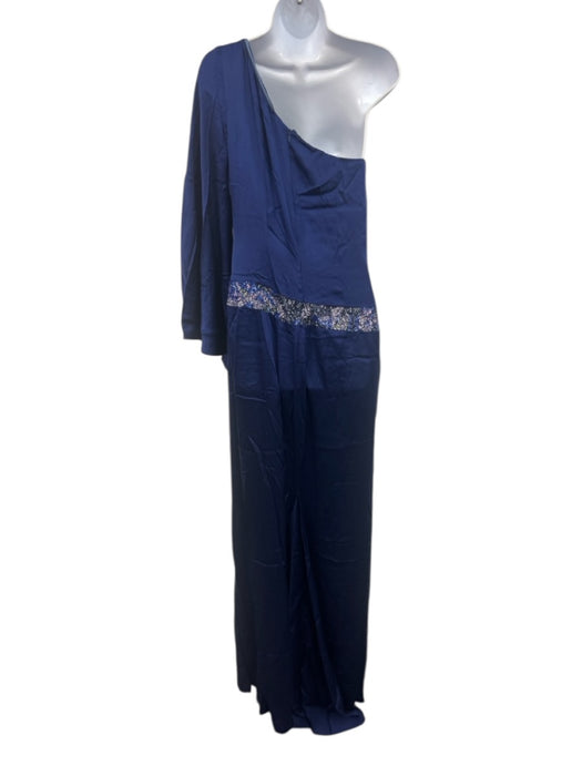 Nicole Miller Size 8 Mixed Blues Silk One Long Sleeve Sequin Flare Sleeves Gown Mixed Blues / 8
