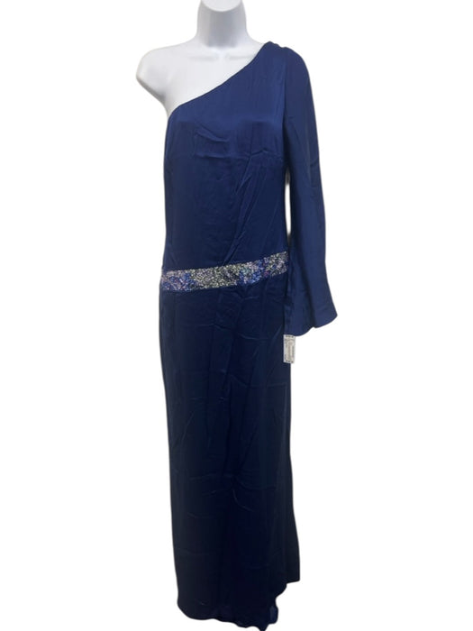 Nicole Miller Size 8 Mixed Blues Silk One Long Sleeve Sequin Flare Sleeves Gown Mixed Blues / 8