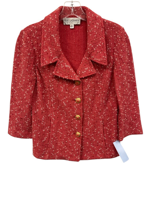 St John Collection Size 2 Pink Red Wool Blend 3/4 Sleeve Boucle Pockets Jacket Pink Red / 2