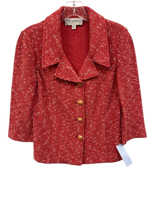 St John Collection Size 2 Pink Red Wool Blend 3/4 Sleeve Boucle Pockets Jacket Pink Red / 2