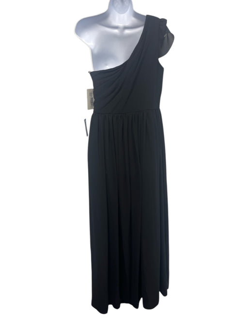 Mikael Aghal Size 10 Black Polyester Cap Sleeve Pleated One Shoulder Gown Black / 10