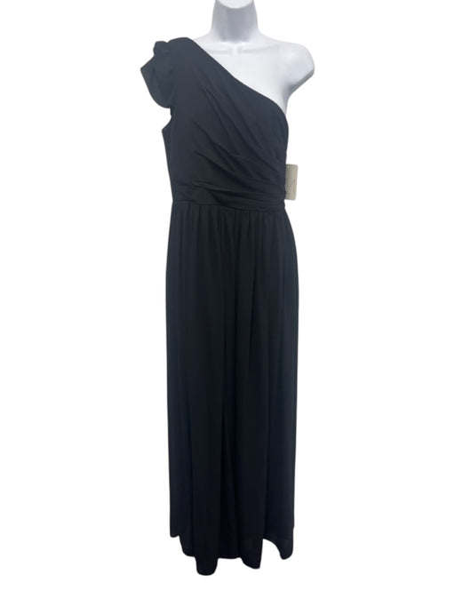 Mikael Aghal Size 10 Black Polyester Cap Sleeve Pleated One Shoulder Gown Black / 10
