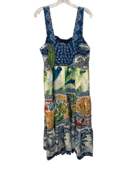 Farm Rio Size XL Blue & Multi Linen Blend Ladder Back Birds & Floral Dress Blue & Multi / XL