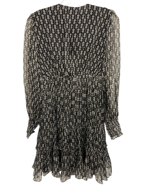 Sandro Size 34 Black & White Polyester Long Sleeve Floral Shirred Dress Black & White / 34
