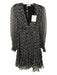 Sandro Size 34 Black & White Polyester Long Sleeve Floral Shirred Dress Black & White / 34
