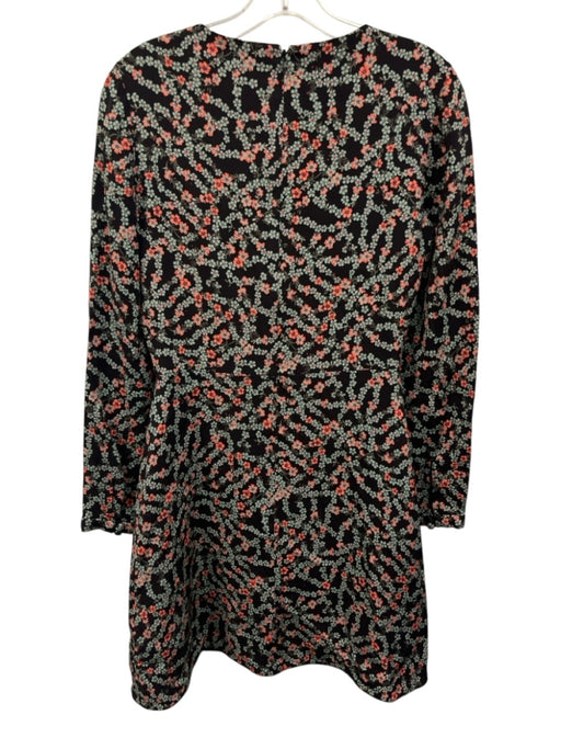 Saloni Size 6 Green, Pink, Black Viscose Blend Long Sleeve Floral Lace Up Dress Green, Pink, Black / 6
