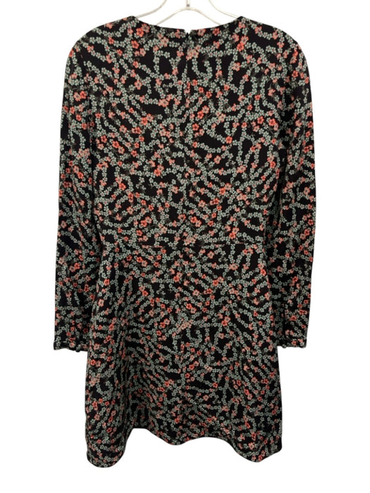 Saloni Size 6 Green, Pink, Black Viscose Blend Long Sleeve Floral Lace Up Dress Green, Pink, Black / 6