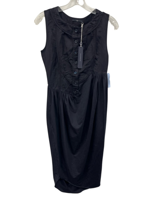 High Use Size Small Navy Blue Cotton Blend Sleeveless Button Front Bib Dress Navy Blue / Small