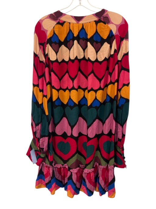 Farm Rio Size Large Black & Multi Rayon Long Sleeve Heart Button Front Dress Black & Multi / Large