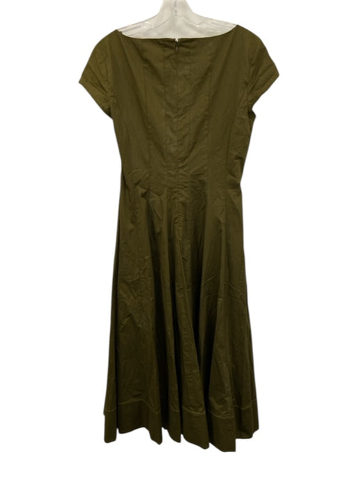Staud Size 10 Olive Green Cotton Blend Cap Sleeve Paneled Midi Dress Olive Green / 10