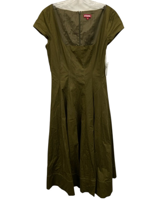 Staud Size 10 Olive Green Cotton Blend Cap Sleeve Paneled Midi Dress Olive Green / 10