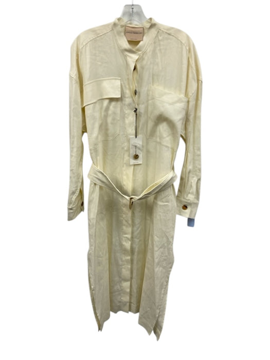 Erika Cavallini Size 44 Cream White Linen Blend Long Sleeve Cargo Pockets Dress Cream White / 44