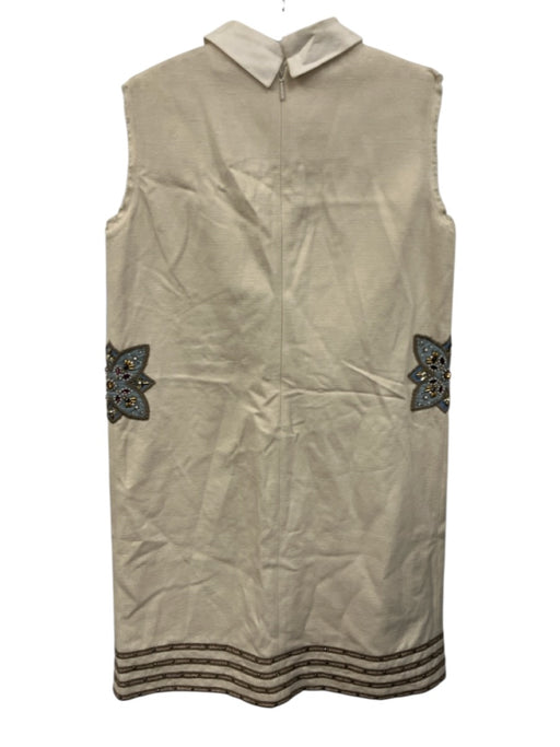 Tory Burch Size 8 Beige & Blue Cotton Blend Sleeveless Floral Embroidery Dress Beige & Blue / 8