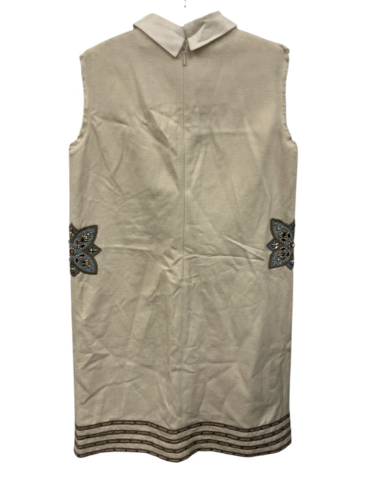 Tory Burch Size 8 Beige & Blue Cotton Blend Sleeveless Floral Embroidery Dress Beige & Blue / 8