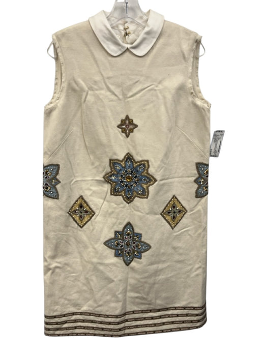 Tory Burch Size 8 Beige & Blue Cotton Blend Sleeveless Floral Embroidery Dress Beige & Blue / 8