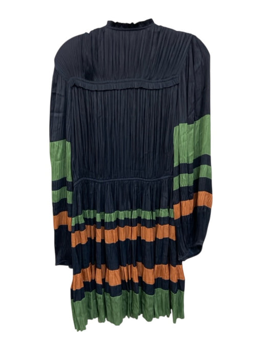 Ulla Johnson Size 6 Navy Blue, Green, Orange Polyester Long Sleeve Striped Dress Navy Blue, Green, Orange / 6