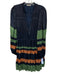 Ulla Johnson Size 6 Navy Blue, Green, Orange Polyester Long Sleeve Striped Dress Navy Blue, Green, Orange / 6