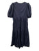 Iris & Ink Size 10 Navy Blue Cotton Blend Half Puff Sleeve Split Neck Maxi Dress Navy Blue / 10