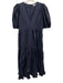 Iris & Ink Size 10 Navy Blue Cotton Blend Half Puff Sleeve Split Neck Maxi Dress Navy Blue / 10