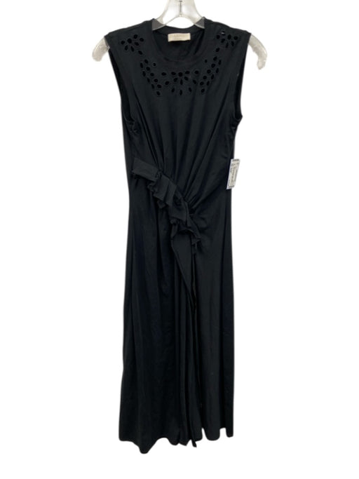Ulla Johnson Size Small Black Cotton Sleeveless Eyelet Ruffles Side Slit Dress Black / Small
