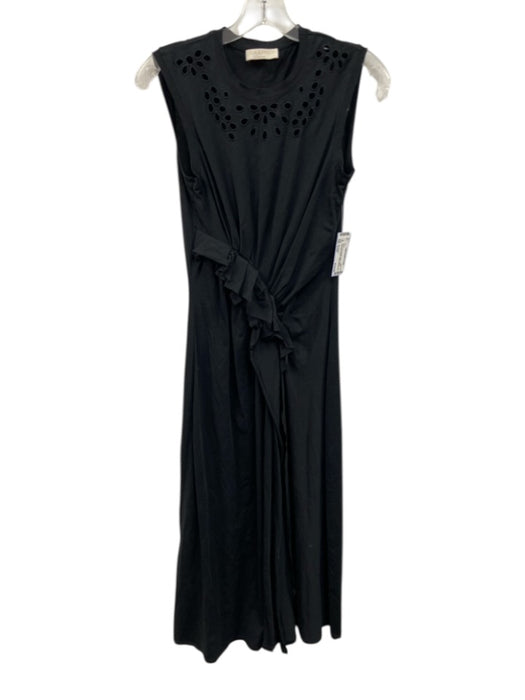 Ulla Johnson Size Small Black Cotton Sleeveless Eyelet Ruffles Side Slit Dress Black / Small