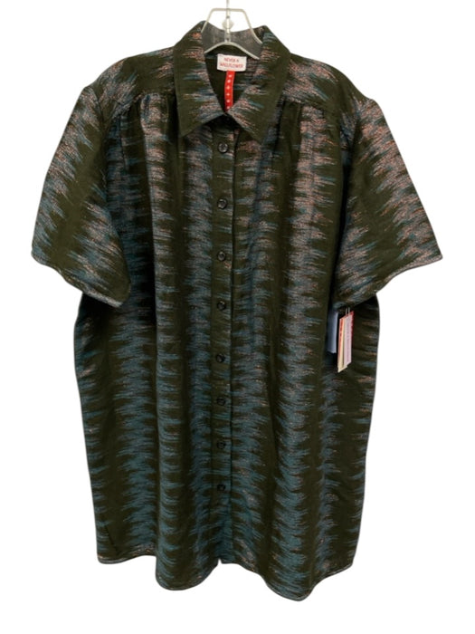 Never a Wallflower Size Medium Green, Blue, Orange Cotton Blend Collar Dress Green, Blue, Orange / Medium
