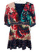 Saloni Size 4 Blue, Red, Green Silk Half Sleeve Floral Split Neck Gathered Dress Blue, Red, Green / 4