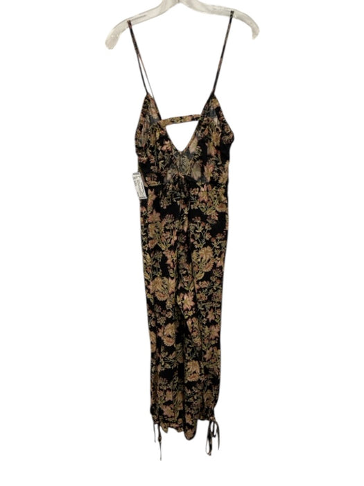 Free People Size Medium Black, Green, Pink Rayon Blend Spaghetti Strap Jumpsuit Black, Green, Pink / Medium