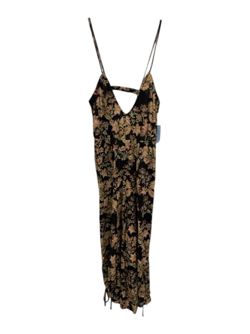 Free People Size Medium Black, Green, Pink Rayon Blend Spaghetti Strap Jumpsuit Black, Green, Pink / Medium