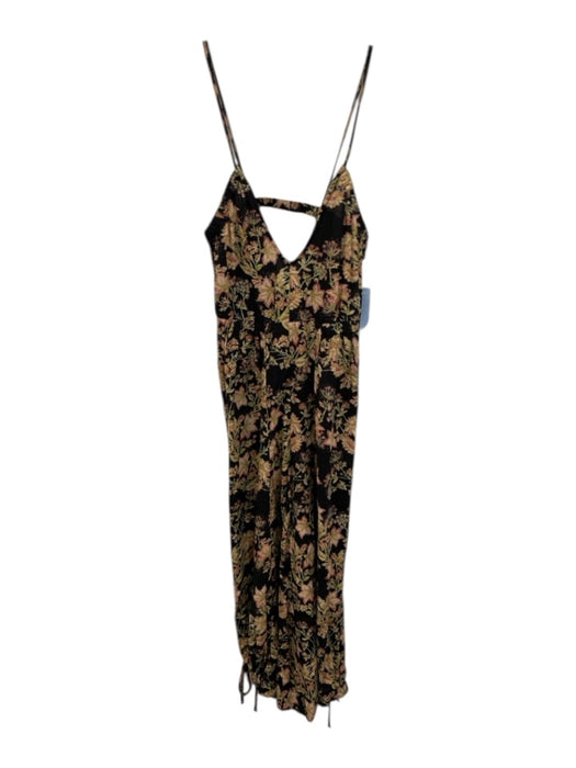 Free People Size Medium Black, Green, Pink Rayon Blend Spaghetti Strap Jumpsuit Black, Green, Pink / Medium