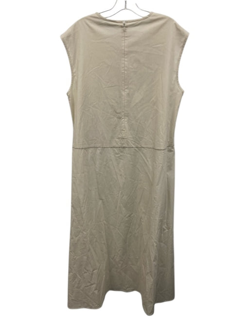 Perserico Size 50 Ivory White Cotton Blend Sleeveless Monili Pockets Maxi Dress Ivory White / 50