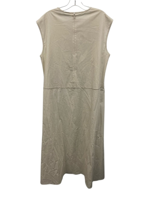 Perserico Size 50 Ivory White Cotton Blend Sleeveless Monili Pockets Maxi Dress Ivory White / 50