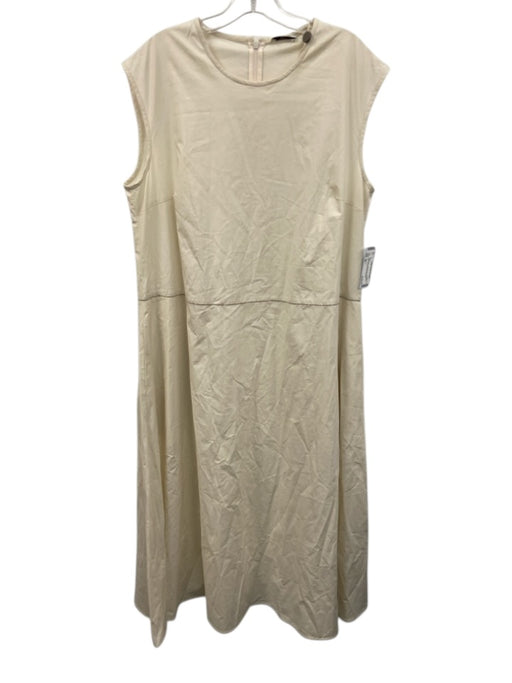 Perserico Size 50 Ivory White Cotton Blend Sleeveless Monili Pockets Maxi Dress Ivory White / 50