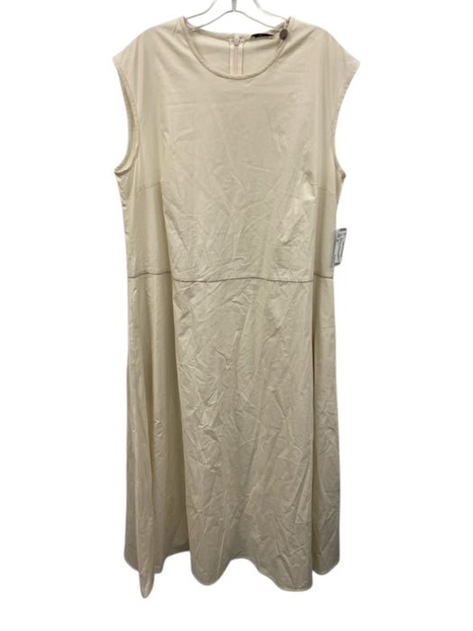 Perserico Size 50 Ivory White Cotton Blend Sleeveless Monili Pockets Maxi Dress Ivory White / 50