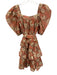 Ulla Johnson Size 10 red, brown, cream Cotton Blend Short Puff Sleeve Dress red, brown, cream / 10
