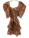 Ulla Johnson Size 10 red, brown, cream Cotton Blend Short Puff Sleeve Dress red, brown, cream / 10