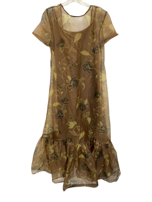 Staud Size Large Brown, Green, Blue Polyester Short Sleeve Floral Maxi Dress Brown, Green, Blue / Large