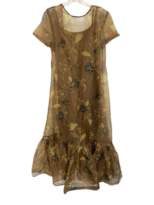 Staud Size Large Brown, Green, Blue Polyester Short Sleeve Floral Maxi Dress Brown, Green, Blue / Large