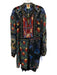 Farm Rio Size Large Black & Multi Viscose Long Sleeve Floral V Neck Sheer Dress Black & Multi / Large