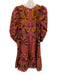 Farm Rio Size Medium Mauve & Yellow Cotton Half Sleeve Floral Gathered Dress Mauve & Yellow / Medium