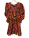 Farm Rio Size Medium Mauve & Yellow Cotton Half Sleeve Floral Gathered Dress Mauve & Yellow / Medium