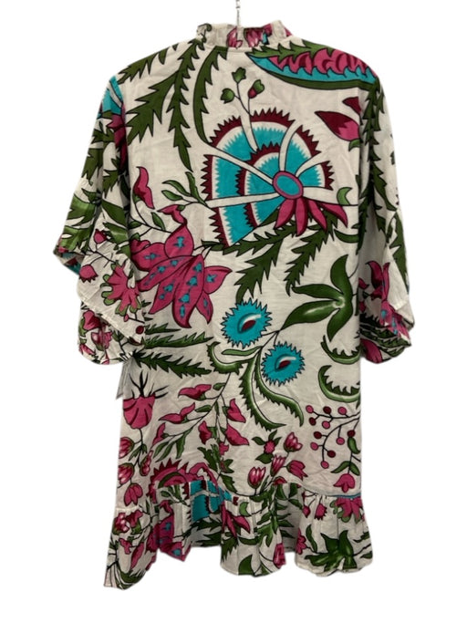 Fitzroy & Willa Size Medium Pink, Green, Blue Cotton Half Sleeve Floral Dress Pink, Green, Blue / Medium